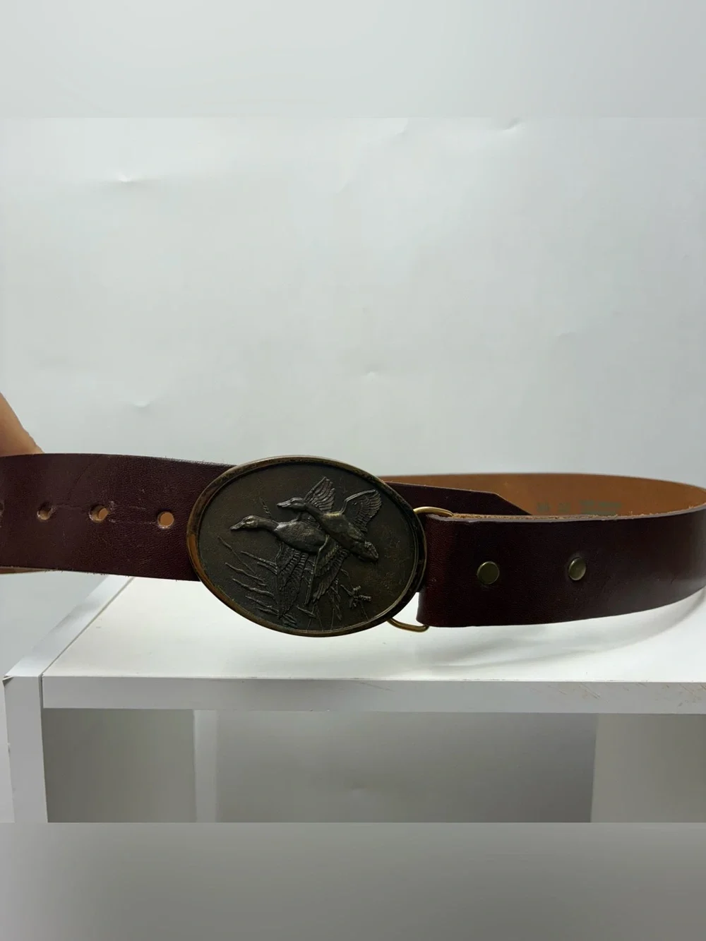 Duck Metal Belt Buckle Cowhide Leather Belt Brown Mallards Hunting Hunter Hunt